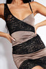 Mocha Slinky Contrast Lace Strappy Mini Dress