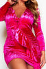 Pink Velvet Plunge Ruffle Mini Dress