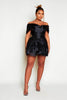 Black Organza Puff Hem Bardot Mini Dress