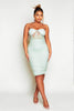 Sage Ruched Lace Bodice Bandeau Midi Dress