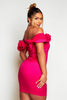 Hot Pink Taffeta Fril Edge Bardot Bodycon Dress