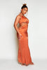 Rust Satin Halterneck Cut Out Ring Maxi Dress