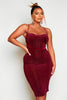 Burgundy Velvet Lace Panel Midi Dress