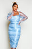 Dusty Blue Organza Ruched Bardot Midi Dress
