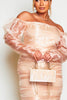 Nude Organza Ruched Bardot Midi Dress