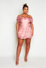 Rose Organza Puff Hem Bardot Mini Dress