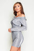 Grey Stripe Metallic One Shoulder Wrap Dress