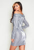 Grey Stripe Metallic One Shoulder Wrap Dress