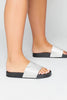 Silver Gem Embellished Black Sliders