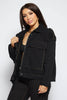 Black Oversized Pocket Draw Cord Jacket with Stitching