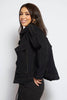 Black Oversized Pocket Draw Cord Jacket with Stitching