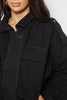 Black Oversized Pocket Draw Cord Jacket with Blue Stitch