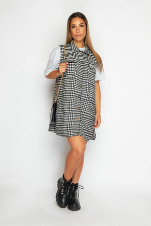 Dogtooth Sleeveless Oversize Shacket