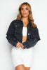 Plus+ Black Acid Wash Distressed Hem Crop Denim Jacket