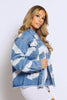 Denim Tie Dye Print Denim Jacket with Frayed Hem