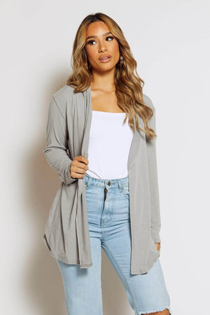 Grey Jersey Open Front Cardigan