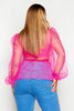 Pink Polkadot Mesh Ruffle Belted Jacket