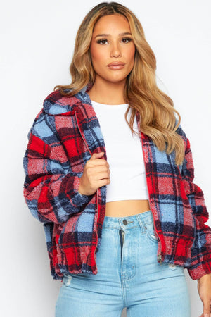 Red Checked Teddy Borg Jacket