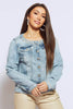 Pearl Embellished Light Wash Denim Jacket