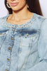 Pearl Embellished Light Wash Denim Jacket