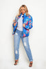 Blue Floral Print Puffer Jacket