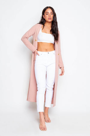 Petite Pink Button Down Longline Duster