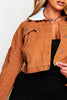 Tan Cord Cropped Borg Collar Jacket