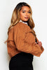 Tan Cord Cropped Borg Collar Jacket