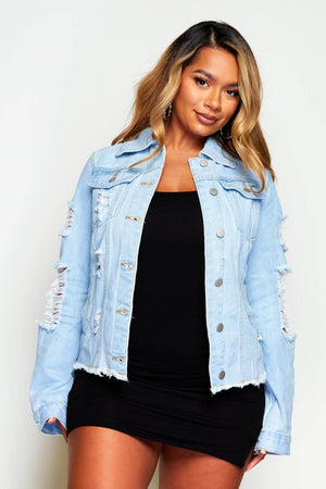 Heavy Distressed Light Wash Denim Jacket