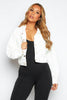 White Cord Cropped Oversize Popper Jacket