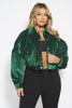 Emerald Green Cord Cropped Oversize Popper Jacket