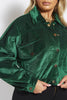 Emerald Green Cord Cropped Oversize Popper Jacket