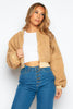 Camel Borg Cropped Jacket