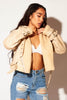 Beige Cropped Aviator Borg Contrast Jacket