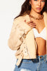 Beige Cropped Aviator Borg Contrast Jacket