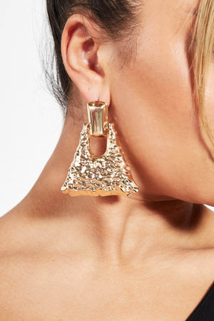 Gold Textured Triangle Door Knocker Earrings