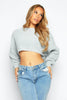 Grey Knit Cropped Batwing Sleeve Crew Neck Jumper