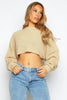 Beige Knit Cropped Batwing Sleeve Crew Neck Jumper