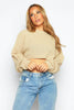 Beige Knit Cropped Batwing Sleeve Crew Neck Jumper