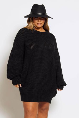 Black Crew Neck Oversize Jumper Dress