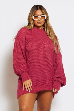 Berry Oversize Crew Neck Jumper Dress