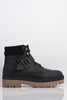 Black Pu Buckled Hiking Boots