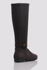 Brown Pu Contrast Stretch Knee High Boots