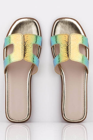 Green Holographic Snake Cut Out Sliders