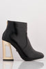 Black Pu Ankle Boots with Gold Cut Out Heel