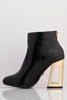 Black Pu Ankle Boots with Gold Cut Out Heel