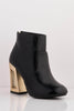 Black Pu Ankle Boots with Gold Cut Out Heel