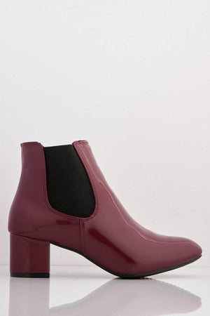 Burgundy Patent Contrast Ankle Boots