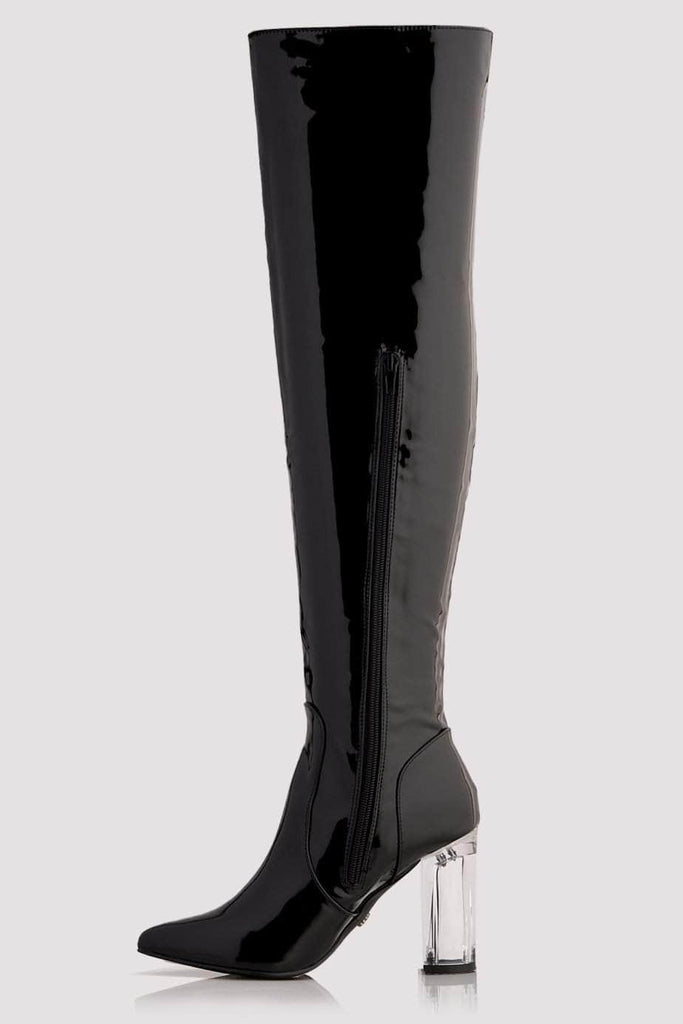 black patent boots knee high