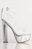 Silver Holographic Platform Perspex Block Heels